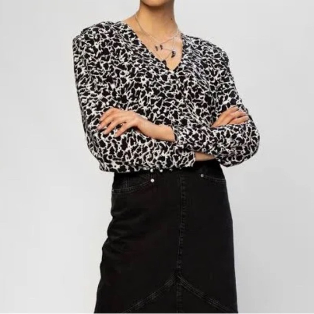 ISABEL MARANT ÉTOILE Black White Print Slade Top Women’s Size Small